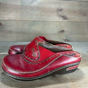 spring step l'artiste chino women size 38 shoes red leather slip on comfort clog